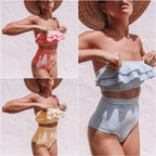 Retro Blue White Striped High Waist Bikini Lady Swimwear Women Swimsuit Female Ruffle Swim Bathing Suit  Piece Vintage High Waist Bikini Set Ruffled Swimsuits For Women Bathing Suits Stevvex