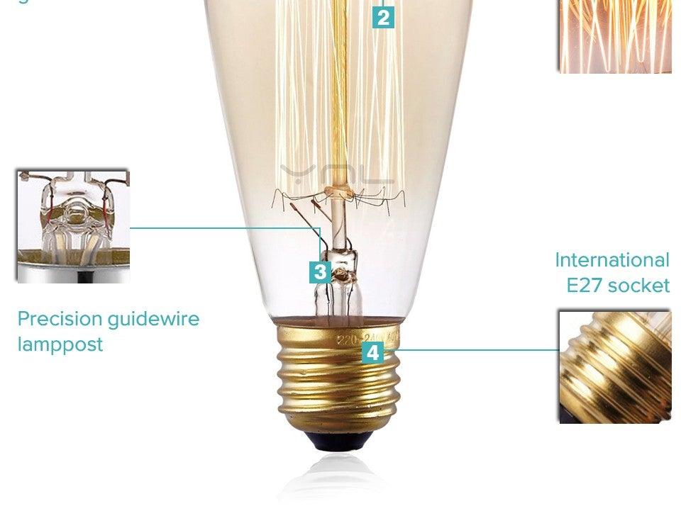 Retro Edison Bulb ST64 A19 T45 G80 G95 G125 Incandescent Light Bulb E27 220V 40W filament bulb lighting tubes Edison Stevvex