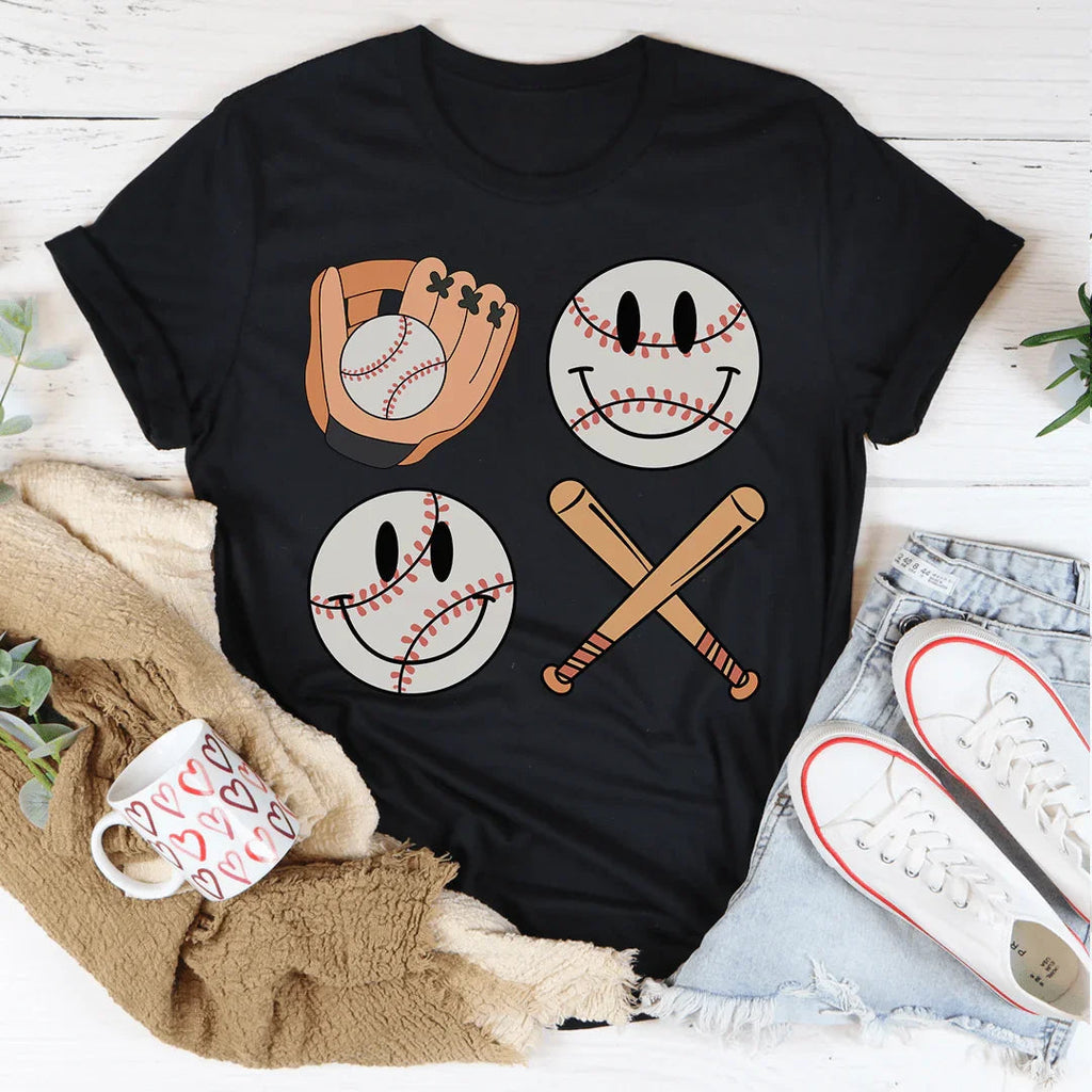 Retro Smiley Baseball Tee Peachy Sunday