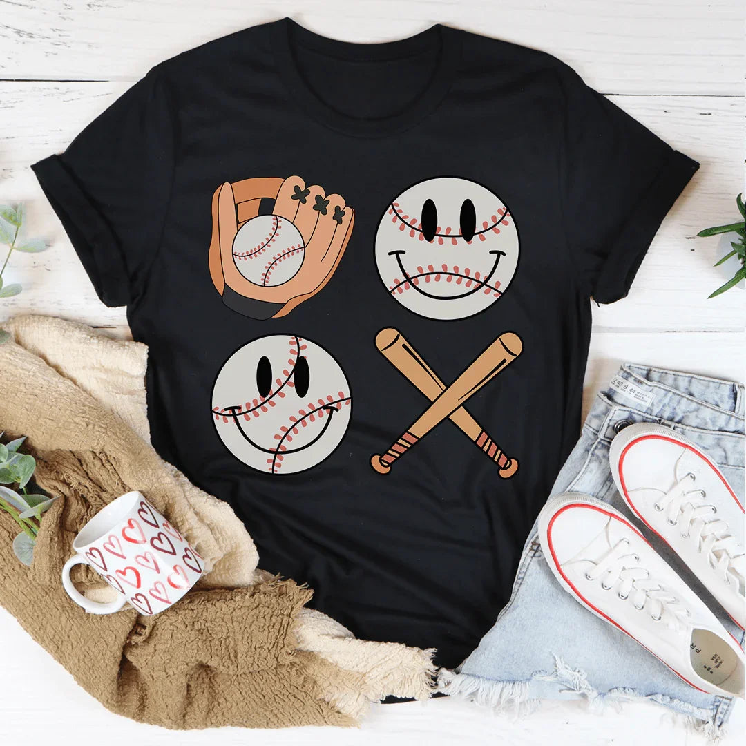 Retro Smiley Baseball Tee Peachy Sunday