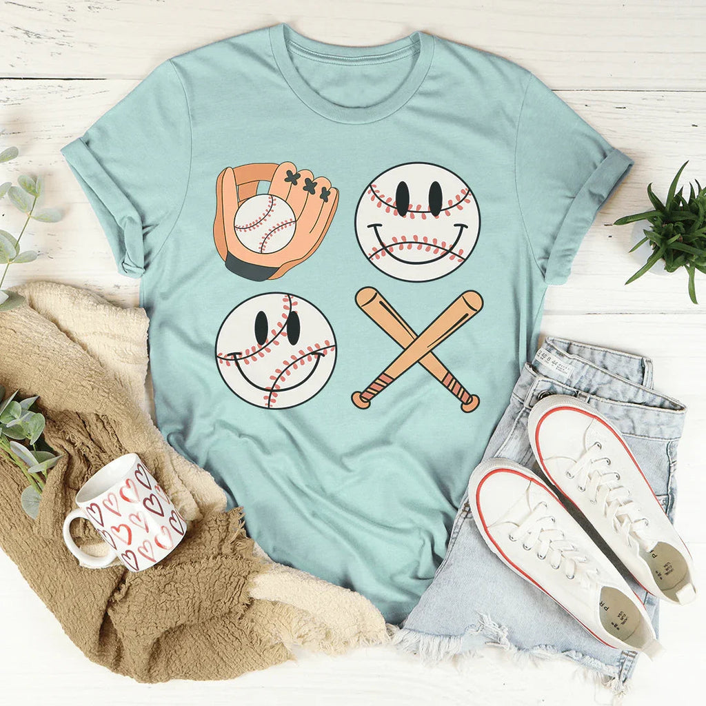 Retro Smiley Baseball Tee Peachy Sunday