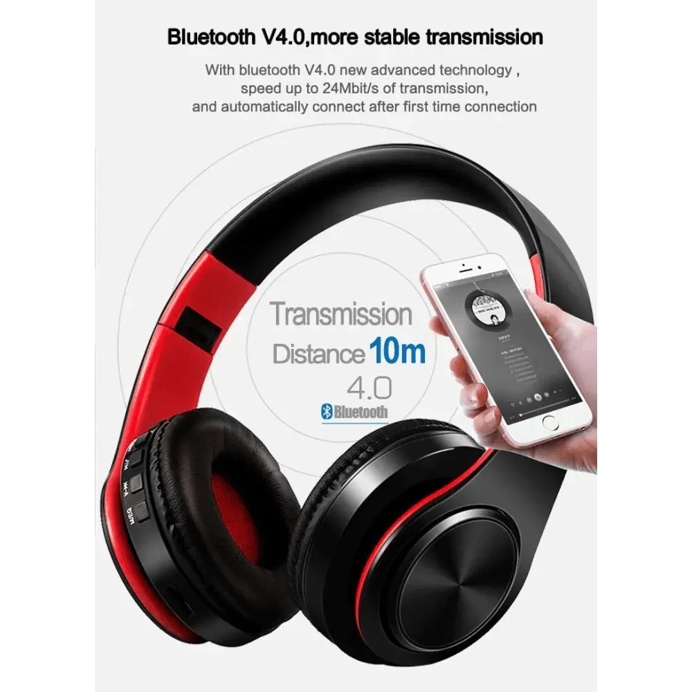 Retro Stereo Earphones Bluetooth Headphone Music Headset FM And Support SD Card With Mic And Volume Control, Wireless And Wired Headset Stevvex