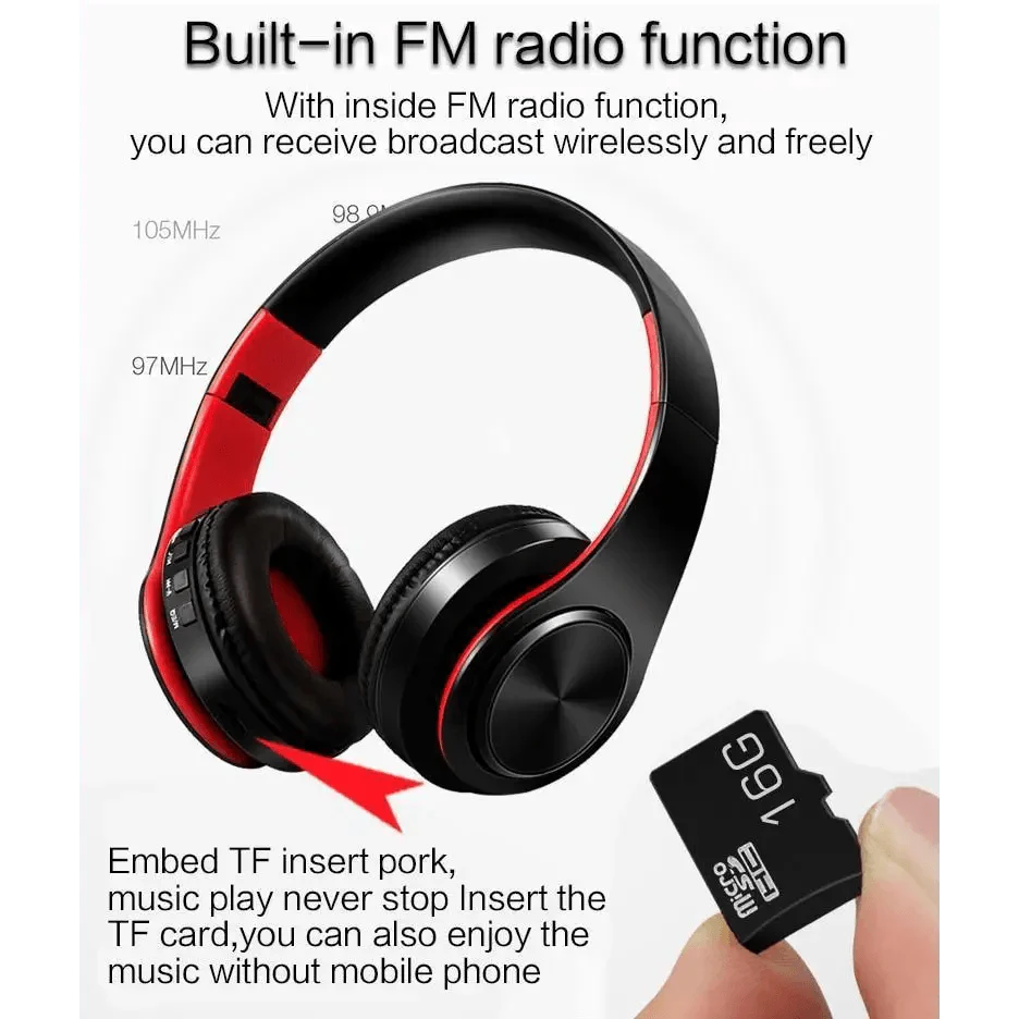 Retro Stereo Earphones Bluetooth Headphone Music Headset FM And Support SD Card With Mic And Volume Control, Wireless And Wired Headset Stevvex
