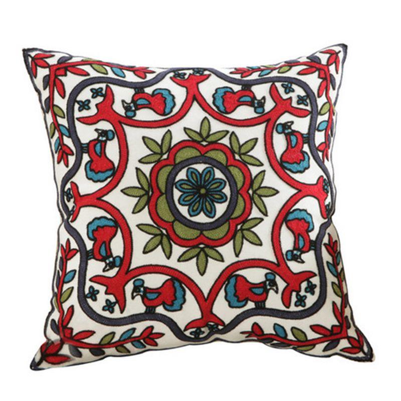 100% Cotton Embroidery Flower Pattern Pillow Cover Home Decoration Sofa Cushion Cover Housewarming Gift Pillow Case Decorative Embroidered Pillow Cover Handmade Cotton Cover For Throw Pillows Beautiful Modern Floral Patterns 45x45cm Stevvex
