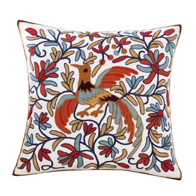 100% Cotton Embroidery Flower Pattern Pillow Cover Home Decoration Sofa Cushion Cover Housewarming Gift Pillow Case Decorative Embroidered Pillow Cover Handmade Cotton Cover For Throw Pillows Beautiful Modern Floral Patterns 45x45cm Stevvex
