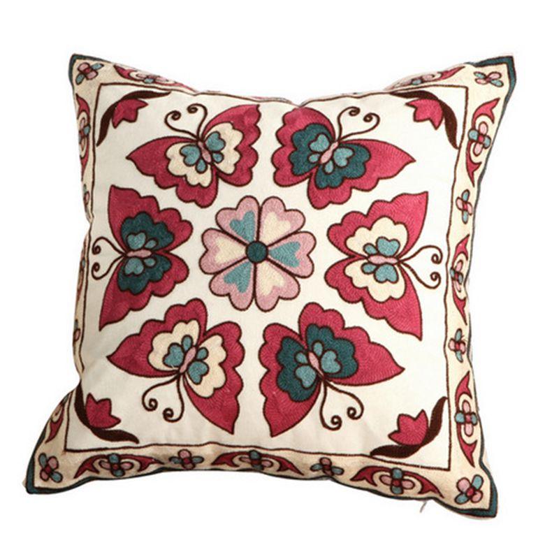 100% Cotton Embroidery Flower Pattern Pillow Cover Home Decoration Sofa Cushion Cover Housewarming Gift Pillow Case Decorative Embroidered Pillow Cover Handmade Cotton Cover For Throw Pillows Beautiful Modern Floral Patterns 45x45cm Stevvex