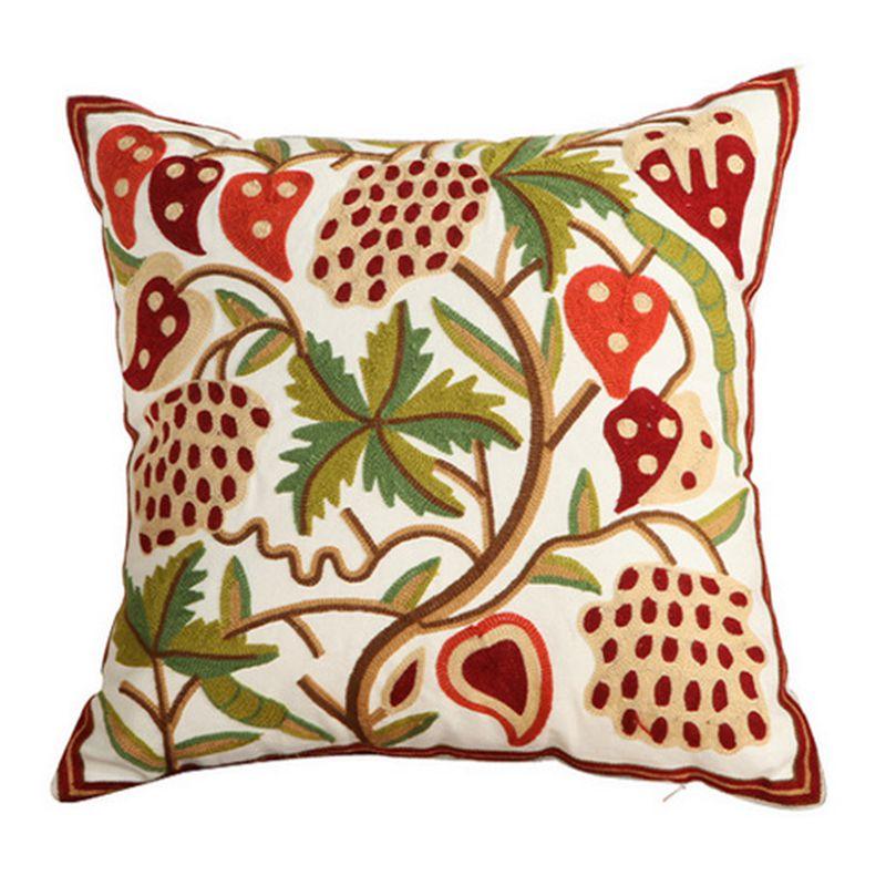 100% Cotton Embroidery Flower Pattern Pillow Cover Home Decoration Sofa Cushion Cover Housewarming Gift Pillow Case Decorative Embroidered Pillow Cover Handmade Cotton Cover For Throw Pillows Beautiful Modern Floral Patterns 45x45cm Stevvex