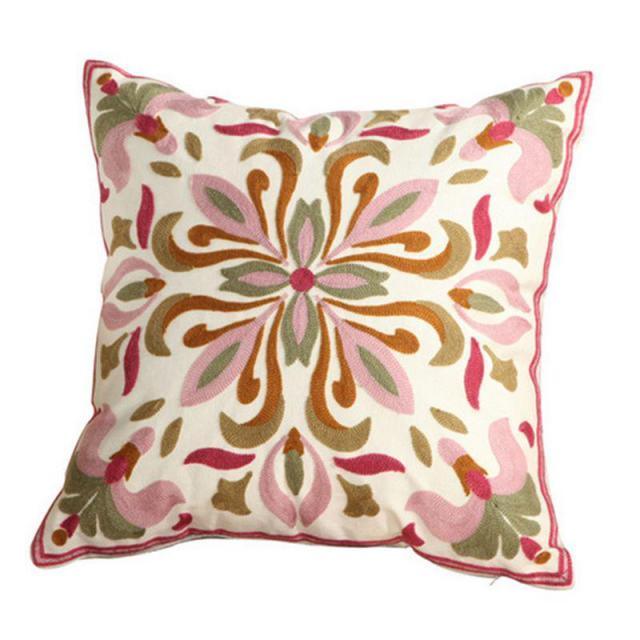 100% Cotton Embroidery Flower Pattern Pillow Cover Home Decoration Sofa Cushion Cover Housewarming Gift Pillow Case Decorative Embroidered Pillow Cover Handmade Cotton Cover For Throw Pillows Beautiful Modern Floral Patterns 45x45cm Stevvex