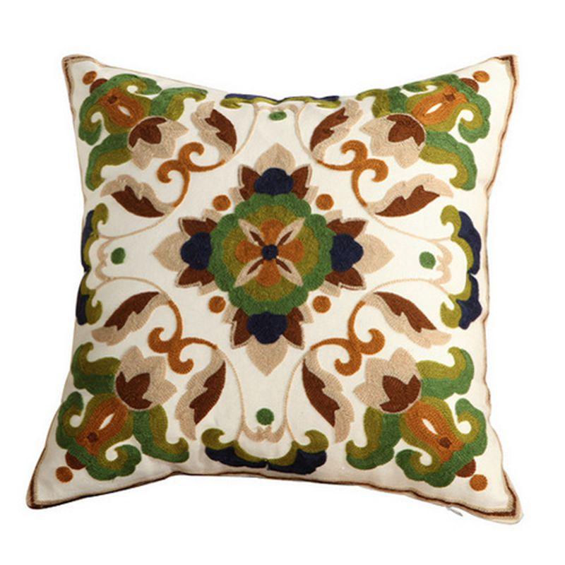 100% Cotton Embroidery Flower Pattern Pillow Cover Home Decoration Sofa Cushion Cover Housewarming Gift Pillow Case Decorative Embroidered Pillow Cover Handmade Cotton Cover For Throw Pillows Beautiful Modern Floral Patterns 45x45cm Stevvex