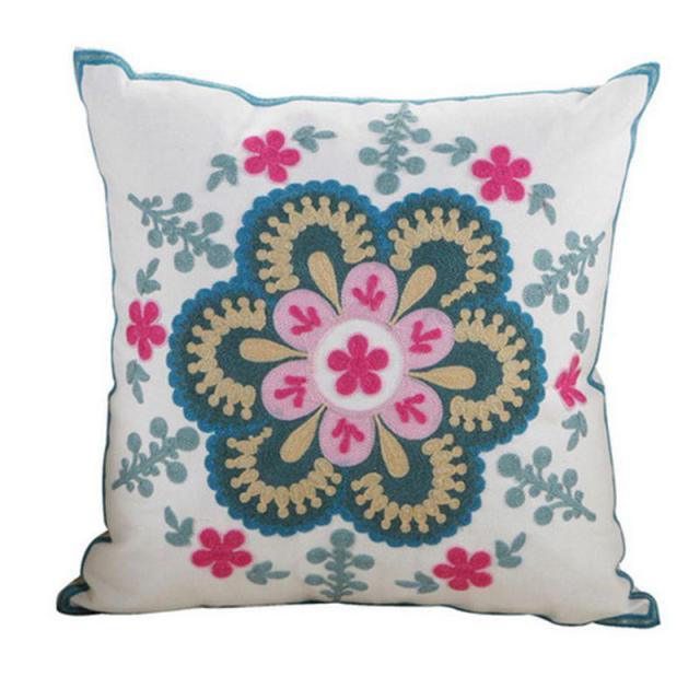 100% Cotton Embroidery Flower Pattern Pillow Cover Home Decoration Sofa Cushion Cover Housewarming Gift Pillow Case Decorative Embroidered Pillow Cover Handmade Cotton Cover For Throw Pillows Beautiful Modern Floral Patterns 45x45cm Stevvex