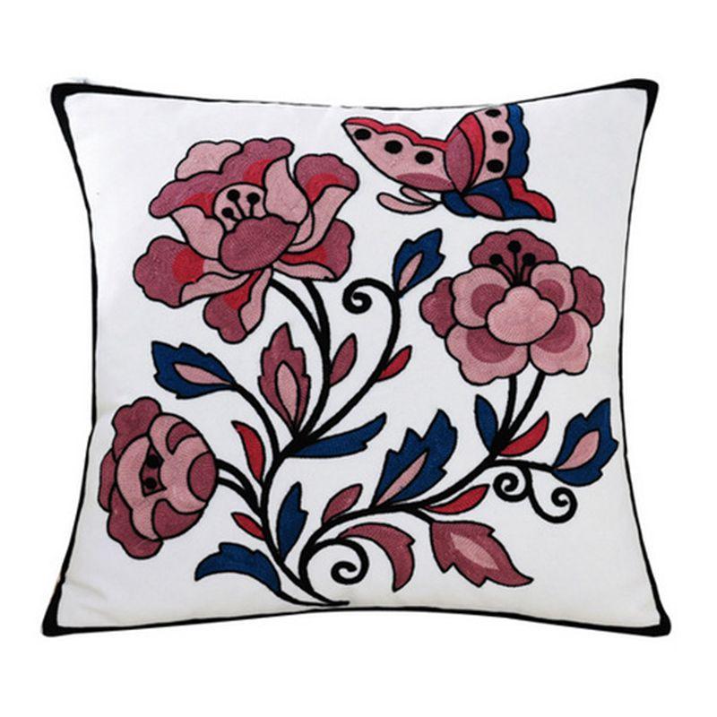 100% Cotton Embroidery Flower Pattern Pillow Cover Home Decoration Sofa Cushion Cover Housewarming Gift Pillow Case Decorative Embroidered Pillow Cover Handmade Cotton Cover For Throw Pillows Beautiful Modern Floral Patterns 45x45cm Stevvex