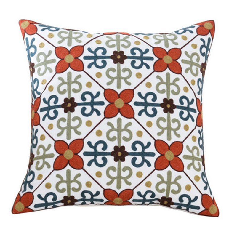 100% Cotton Embroidery Flower Pattern Pillow Cover Home Decoration Sofa Cushion Cover Housewarming Gift Pillow Case Decorative Embroidered Pillow Cover Handmade Cotton Cover For Throw Pillows Beautiful Modern Floral Patterns 45x45cm Stevvex