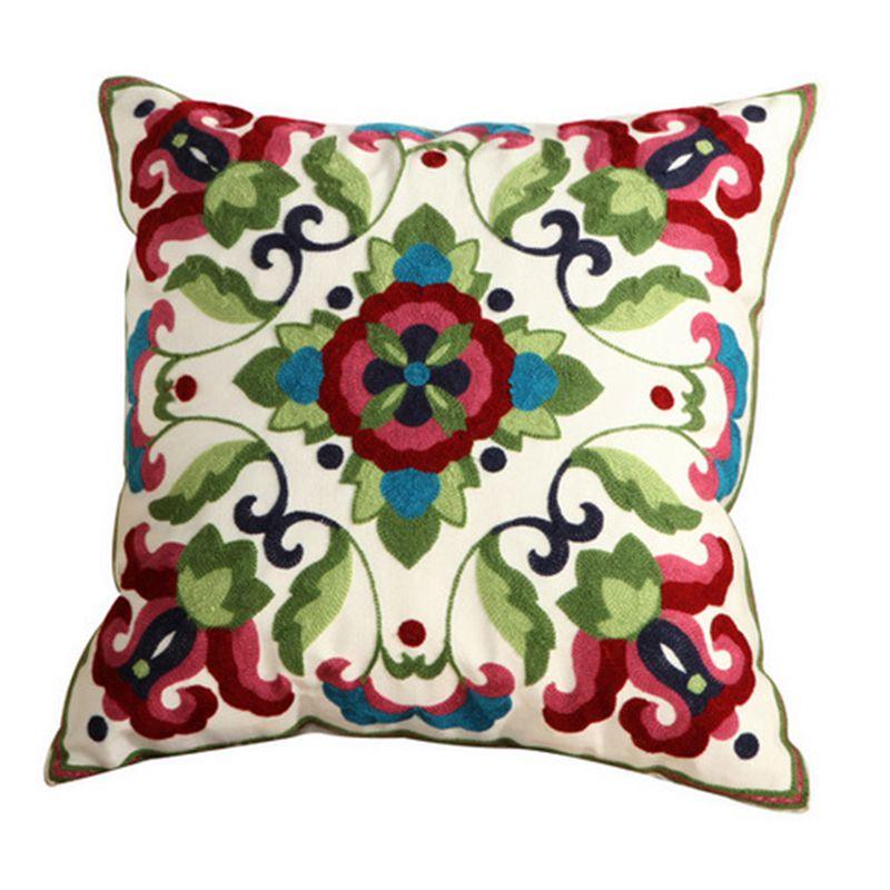 100% Cotton Embroidery Flower Pattern Pillow Cover Home Decoration Sofa Cushion Cover Housewarming Gift Pillow Case Decorative Embroidered Pillow Cover Handmade Cotton Cover For Throw Pillows Beautiful Modern Floral Patterns 45x45cm Stevvex