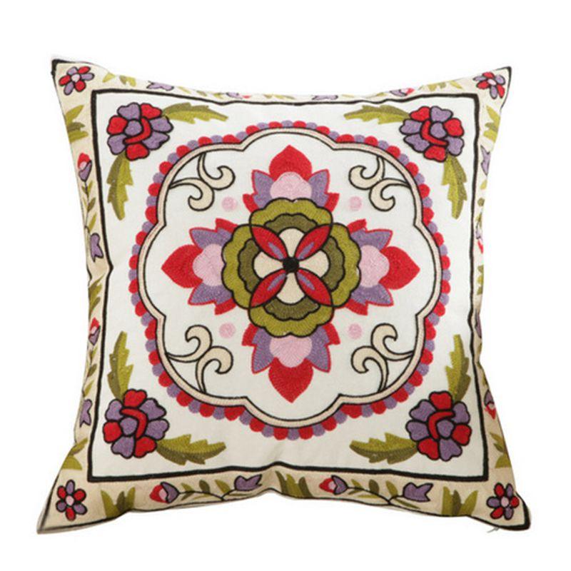 100% Cotton Embroidery Flower Pattern Pillow Cover Home Decoration Sofa Cushion Cover Housewarming Gift Pillow Case Decorative Embroidered Pillow Cover Handmade Cotton Cover For Throw Pillows Beautiful Modern Floral Patterns 45x45cm Stevvex