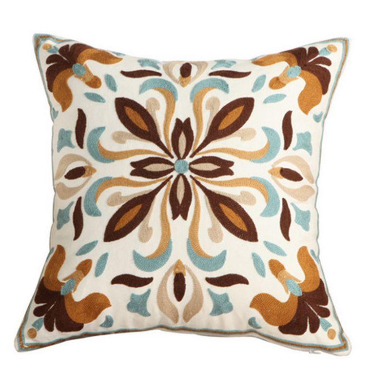 100% Cotton Embroidery Flower Pattern Pillow Cover Home Decoration Sofa Cushion Cover Housewarming Gift Pillow Case Decorative Embroidered Pillow Cover Handmade Cotton Cover For Throw Pillows Beautiful Modern Floral Patterns 45x45cm Stevvex