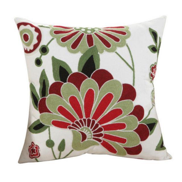 100% Cotton Embroidery Flower Pattern Pillow Cover Home Decoration Sofa Cushion Cover Housewarming Gift Pillow Case Decorative Embroidered Pillow Cover Handmade Cotton Cover For Throw Pillows Beautiful Modern Floral Patterns 45x45cm Stevvex