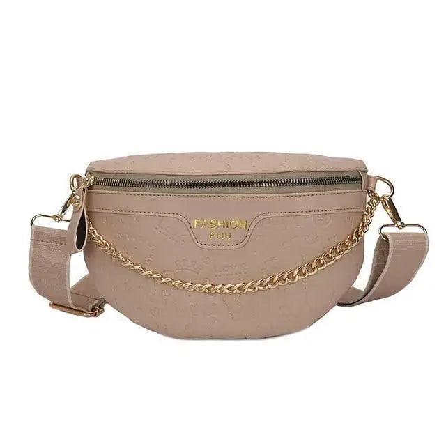 Retro Waist Bag PU Leather Fanny Pack Purse Leather with Gold Chain Strap Stylish Waist Pack Women Belt Bag Multifunctional Chest Bag Stevvex