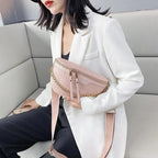 Retro Waist Bag PU Leather Fanny Pack Purse Leather with Gold Chain Strap Stylish Waist Pack Women Belt Bag Multifunctional Chest Bag Stevvex