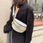 Retro Waist Bag PU Leather Fanny Pack Purse Leather with Gold Chain Strap Stylish Waist Pack Women Belt Bag Multifunctional Chest Bag Stevvex