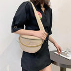 Retro Waist Bag PU Leather Fanny Pack Purse Leather with Gold Chain Strap Stylish Waist Pack Women Belt Bag Multifunctional Chest Bag Stevvex