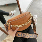 Retro Waist Bag PU Leather Fanny Pack Purse Leather with Gold Chain Strap Stylish Waist Pack Women Belt Bag Multifunctional Chest Bag Stevvex