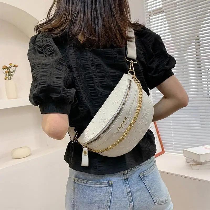 Retro Waist Bag PU Leather Fanny Pack Purse Leather with Gold Chain Strap Stylish Waist Pack Women Belt Bag Multifunctional Chest Bag Stevvex
