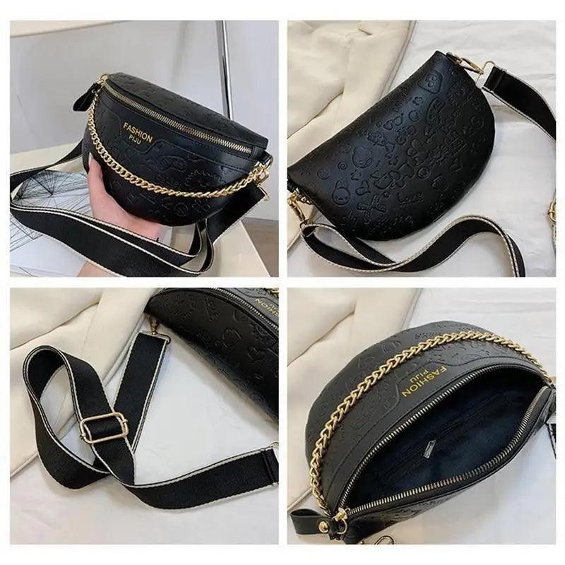 Retro Waist Bag PU Leather Fanny Pack Purse Leather with Gold Chain Strap Stylish Waist Pack Women Belt Bag Multifunctional Chest Bag Stevvex