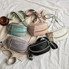 Retro Waist Bag PU Leather Fanny Pack Purse Leather with Gold Chain Strap Stylish Waist Pack Women Belt Bag Multifunctional Chest Bag Stevvex