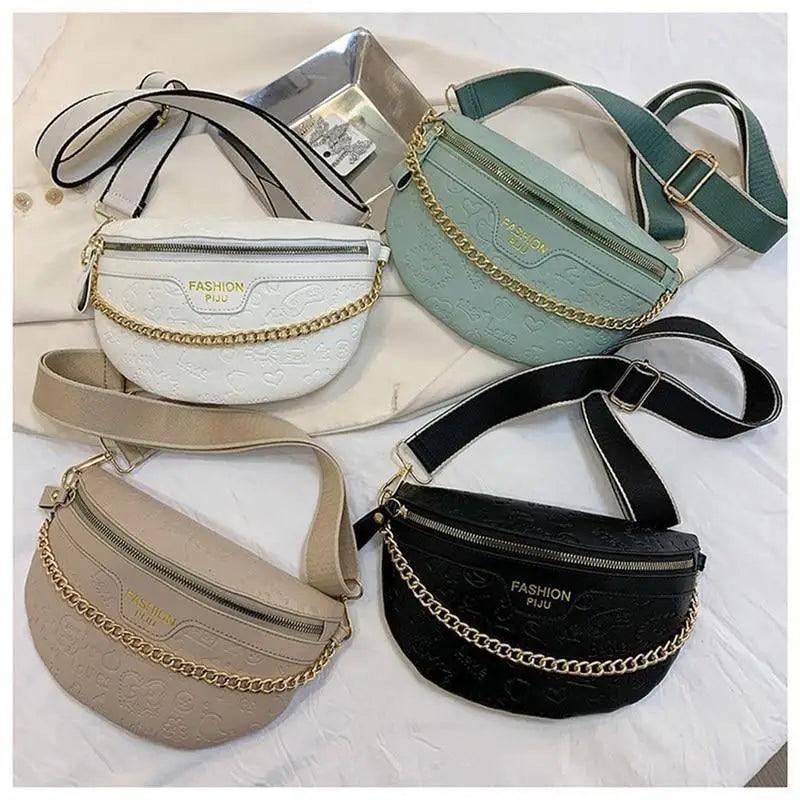 Retro Waist Bag PU Leather Fanny Pack Purse Leather with Gold Chain Strap Stylish Waist Pack Women Belt Bag Multifunctional Chest Bag Stevvex