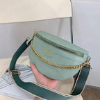 Retro Waist Bag PU Leather Fanny Pack Purse Leather with Gold Chain Strap Stylish Waist Pack Women Belt Bag Multifunctional Chest Bag Stevvex