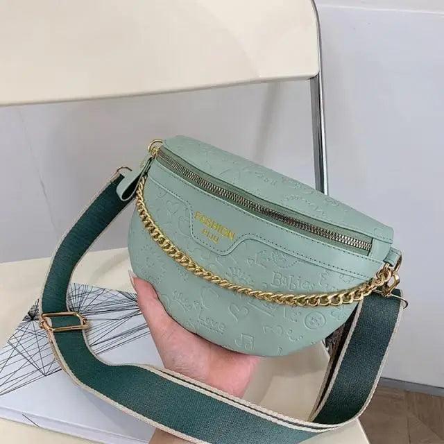 Retro Waist Bag PU Leather Fanny Pack Purse Leather with Gold Chain Strap Stylish Waist Pack Women Belt Bag Multifunctional Chest Bag Stevvex