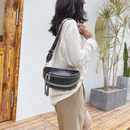 Retro Waist Bag PU Leather Fanny Pack Purse Leather with Gold Chain Strap Stylish Waist Pack Women Belt Bag Multifunctional Chest Bag Stevvex