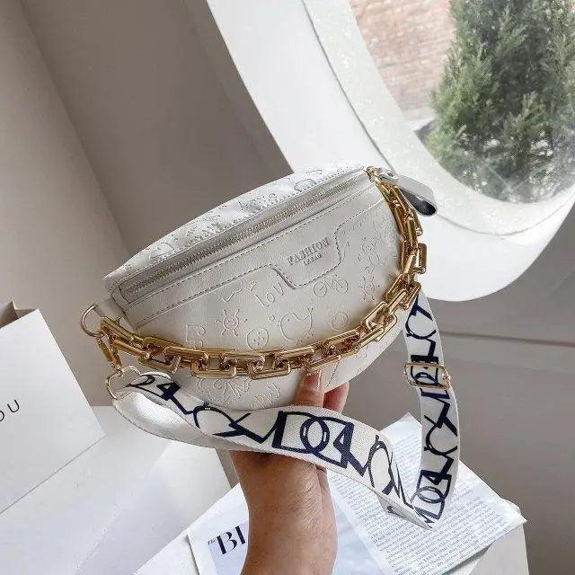 Retro Waist Bag PU Leather Fanny Pack Purse Leather with Gold Chain Strap Stylish Waist Pack Women Belt Bag Multifunctional Chest Bag Stevvex