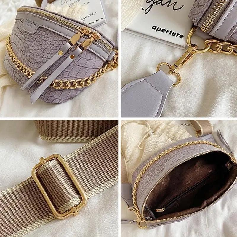 Retro Waist Bag PU Leather Fanny Pack Purse Leather with Gold Chain Strap Stylish Waist Pack Women Belt Bag Multifunctional Chest Bag Stevvex