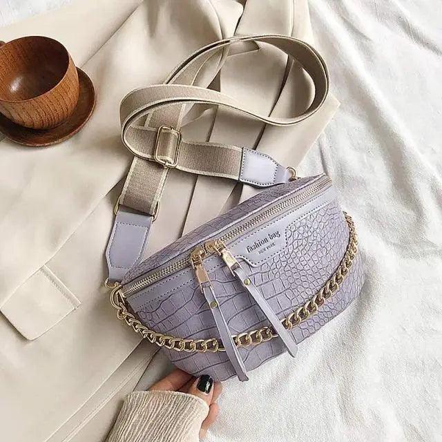 Retro Waist Bag PU Leather Fanny Pack Purse Leather with Gold Chain Strap Stylish Waist Pack Women Belt Bag Multifunctional Chest Bag Stevvex