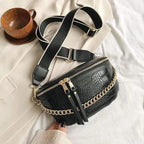 Retro Waist Bag PU Leather Fanny Pack Purse Leather with Gold Chain Strap Stylish Waist Pack Women Belt Bag Multifunctional Chest Bag Stevvex