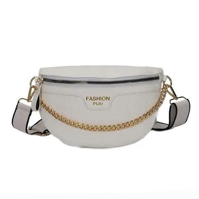 Retro Waist Bag PU Leather Fanny Pack Purse Leather with Gold Chain Strap Stylish Waist Pack Women Belt Bag Multifunctional Chest Bag Stevvex