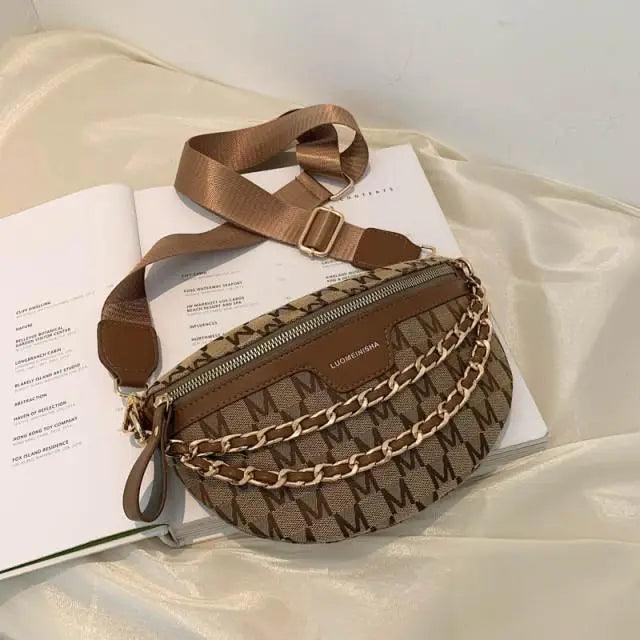 Retro Waist Bag PU Leather Fanny Pack Purse Leather with Gold Chain Strap Stylish Waist Pack Women Belt Bag Multifunctional Chest Bag Stevvex