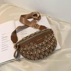 Retro Waist Bag PU Leather Fanny Pack Purse Leather with Gold Chain Strap Stylish Waist Pack Women Belt Bag Multifunctional Chest Bag Stevvex