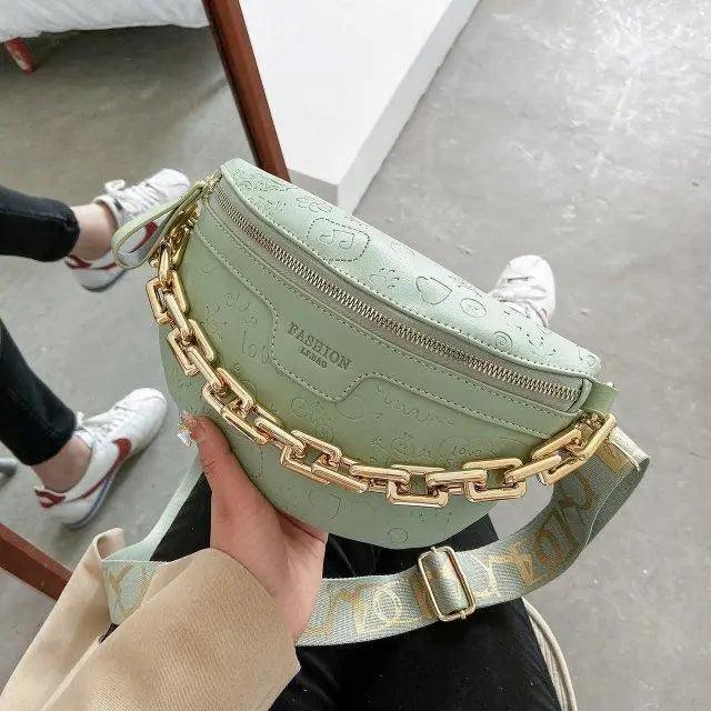 Retro Waist Bag PU Leather Fanny Pack Purse Leather with Gold Chain Strap Stylish Waist Pack Women Belt Bag Multifunctional Chest Bag Stevvex