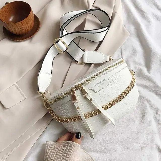 Retro Waist Bag PU Leather Fanny Pack Purse Leather with Gold Chain Strap Stylish Waist Pack Women Belt Bag Multifunctional Chest Bag Stevvex