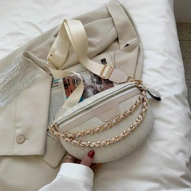 Retro Waist Bag PU Leather Fanny Pack Purse Leather with Gold Chain Strap Stylish Waist Pack Women Belt Bag Multifunctional Chest Bag Stevvex