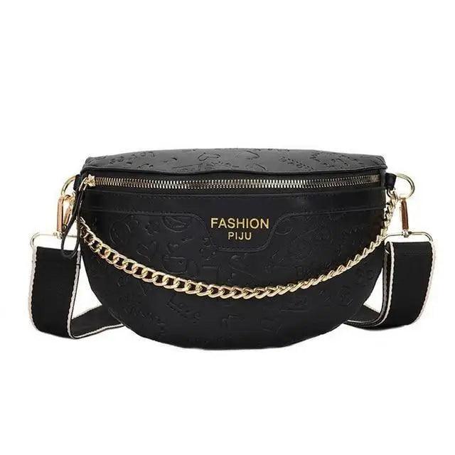 Retro Waist Bag PU Leather Fanny Pack Purse Leather with Gold Chain Strap Stylish Waist Pack Women Belt Bag Multifunctional Chest Bag Stevvex