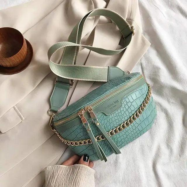 Retro Waist Bag PU Leather Fanny Pack Purse Leather with Gold Chain Strap Stylish Waist Pack Women Belt Bag Multifunctional Chest Bag Stevvex