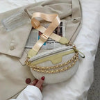 Retro Waist Bag PU Leather Fanny Pack Purse Leather with Gold Chain Strap Stylish Waist Pack Women Belt Bag Multifunctional Chest Bag Stevvex