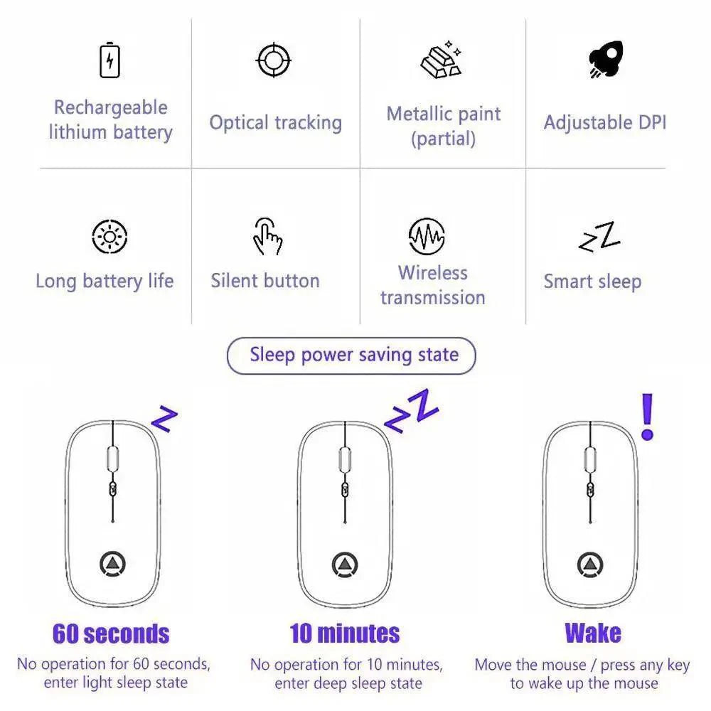 Retro Wireless Mouse RGB Rechargeable Mouse Wireless Computer Mute Mouse Portable Mobile Optical Office Mouse with USB LED Backlit Gaming Office Mouse Laptop Stevvex