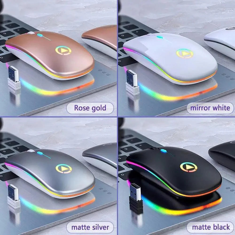 Retro Wireless Mouse RGB Rechargeable Mouse Wireless Computer Mute Mouse Portable Mobile Optical Office Mouse with USB LED Backlit Gaming Office Mouse Laptop Stevvex