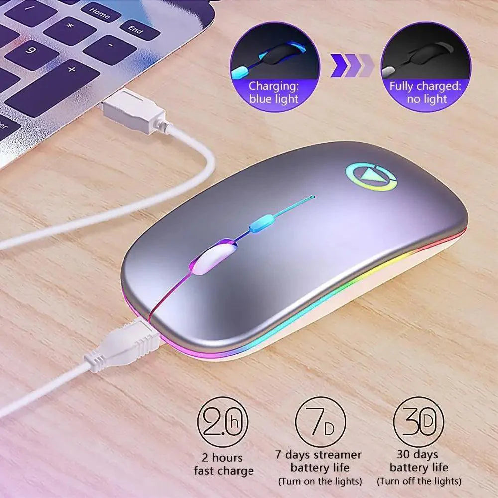 Retro Wireless Mouse RGB Rechargeable Mouse Wireless Computer Mute Mouse Portable Mobile Optical Office Mouse with USB LED Backlit Gaming Office Mouse Laptop Stevvex