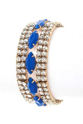 Rhinestone Stretch Bracelet Blue Gem Gold Tone Elastic