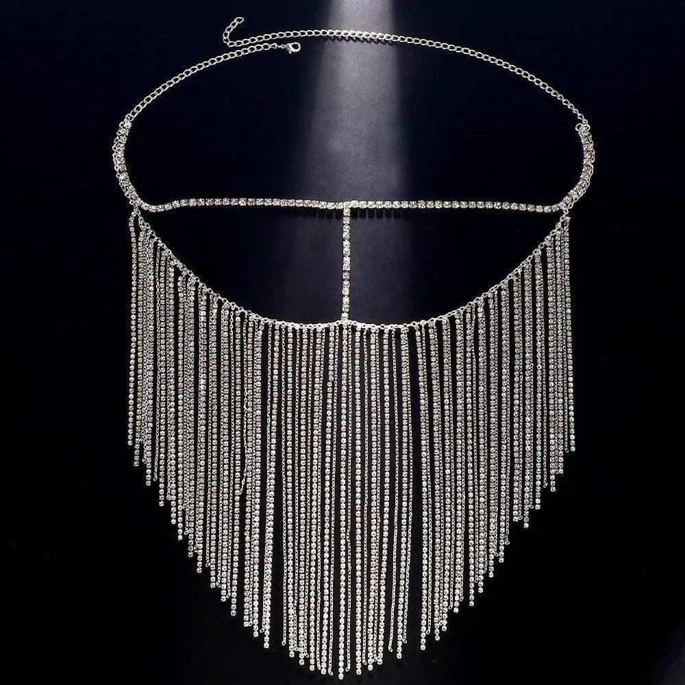 MAC054 Rhinestone Tassel Face Chain Mask - Bling Cover for Parties & Events - SJB-DIAMOND ELITES
